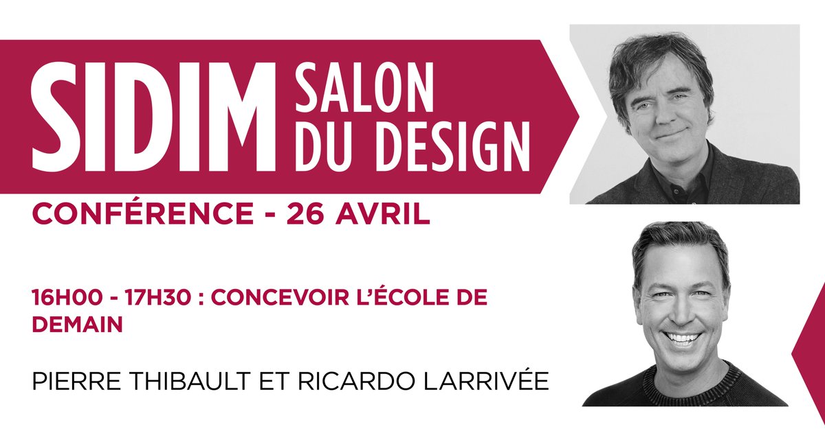 _INT_design's tweet image. Pierre Thibault et Ricardo Larrivée vous feront découvrir le Lab-École, un incubateur d’idées et un catalyseur d’initiatives innovantes en matière d’environnement physique et de milieu de vie.

Achetez votre billet au sidim.com/conferences/