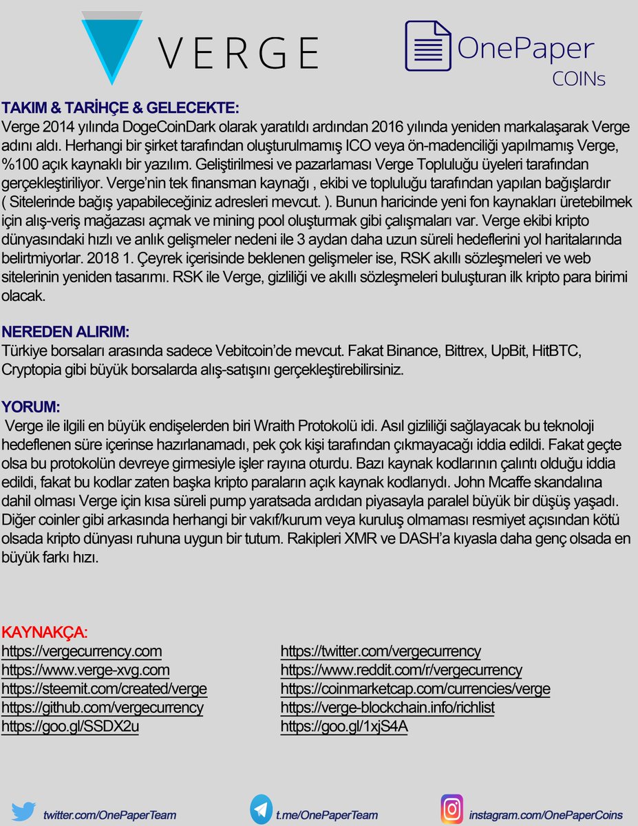 OnepaperTeam's tweet image. Siz istediniz biz inceledik! Detaylı Verge ( $XVG)  incelemesi sizlerle.