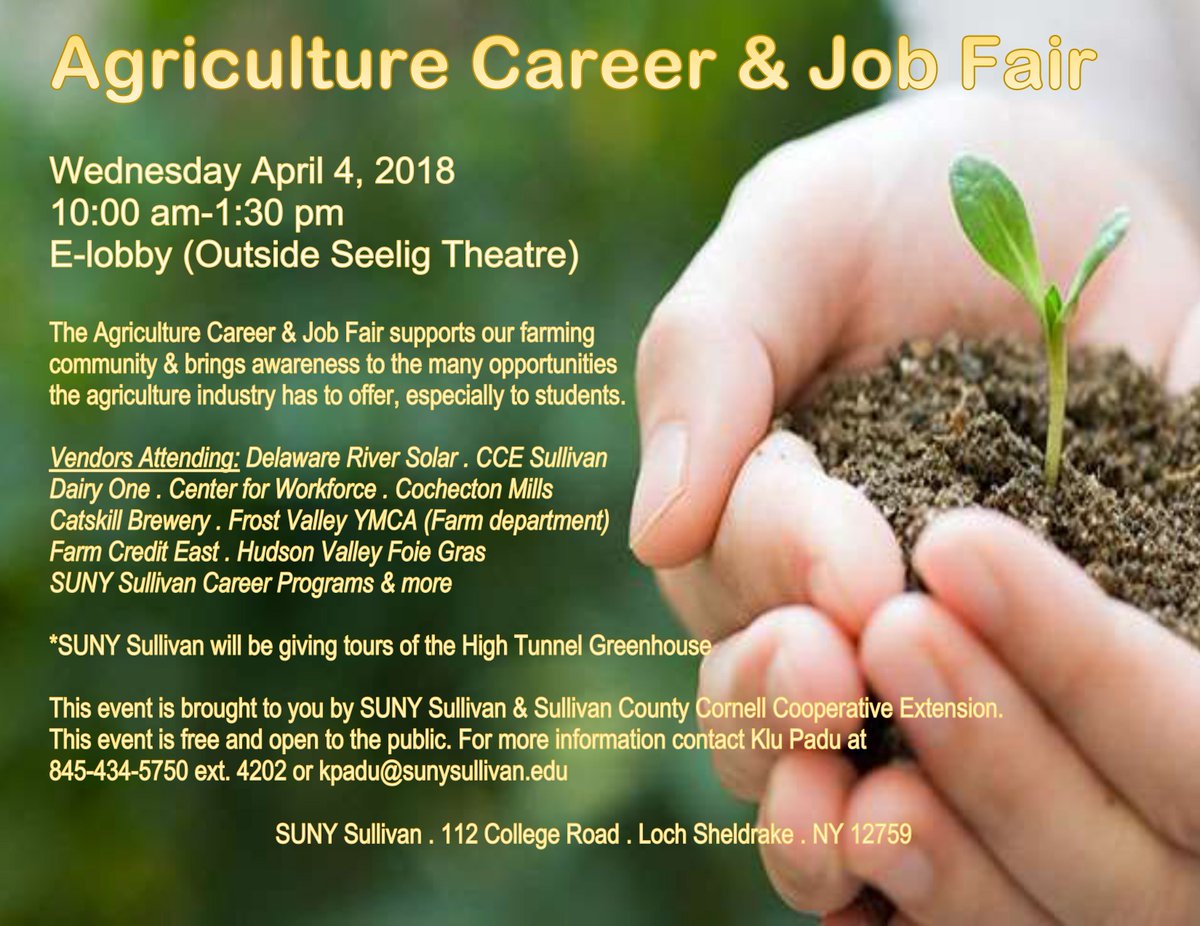 suny_sullivan's tweet photo. "#Agriculture still the number three economic driver in #SullivanCounty"

A great write-up from @recordonline about the upcoming Agricultural Career and Job Fair we're hosting on campus with @CCESullivan on April 4th. 

https://t.co/lg92cx6HT8 https://t.co/leIBIw754f