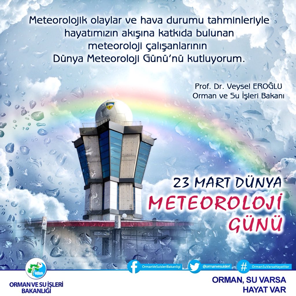 Meteorolojik olaylar ve hava durumu tahminleriyle hayatımızın akışına katkıda bulunan meteoroloji çalışanlarının #DünyaMeteorolojiGünü’nü kutluyorum.