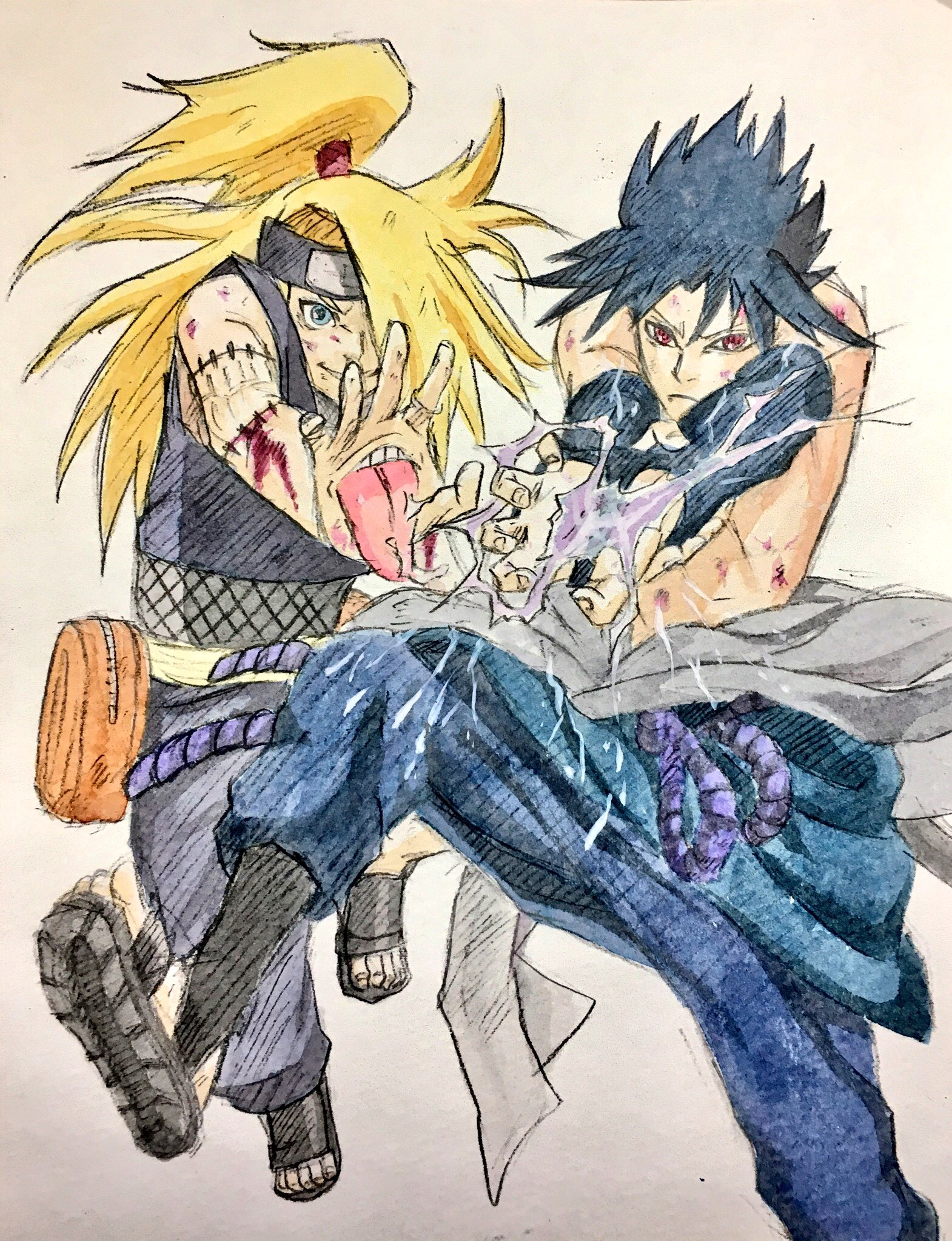 Jina Pa Twitter 模写った この表紙好きですとっても ナルト サスケ うちはサスケ デイダラ 模写 水彩 アナログイラスト Naruto T Co Uopevqyiny Twitter