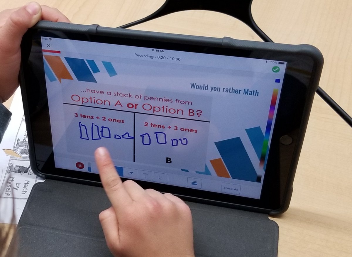 #CUE18 is already influencing my classroom thanks to #wouldyourathermath, @Seesaw and @MsHaughs! Students are explaining their thinking with place value #sbsdedu #sbsdsr #K2CanToo #WeareCUE #firstgrademath #seesaw #seesawmath #PrimaryRocks