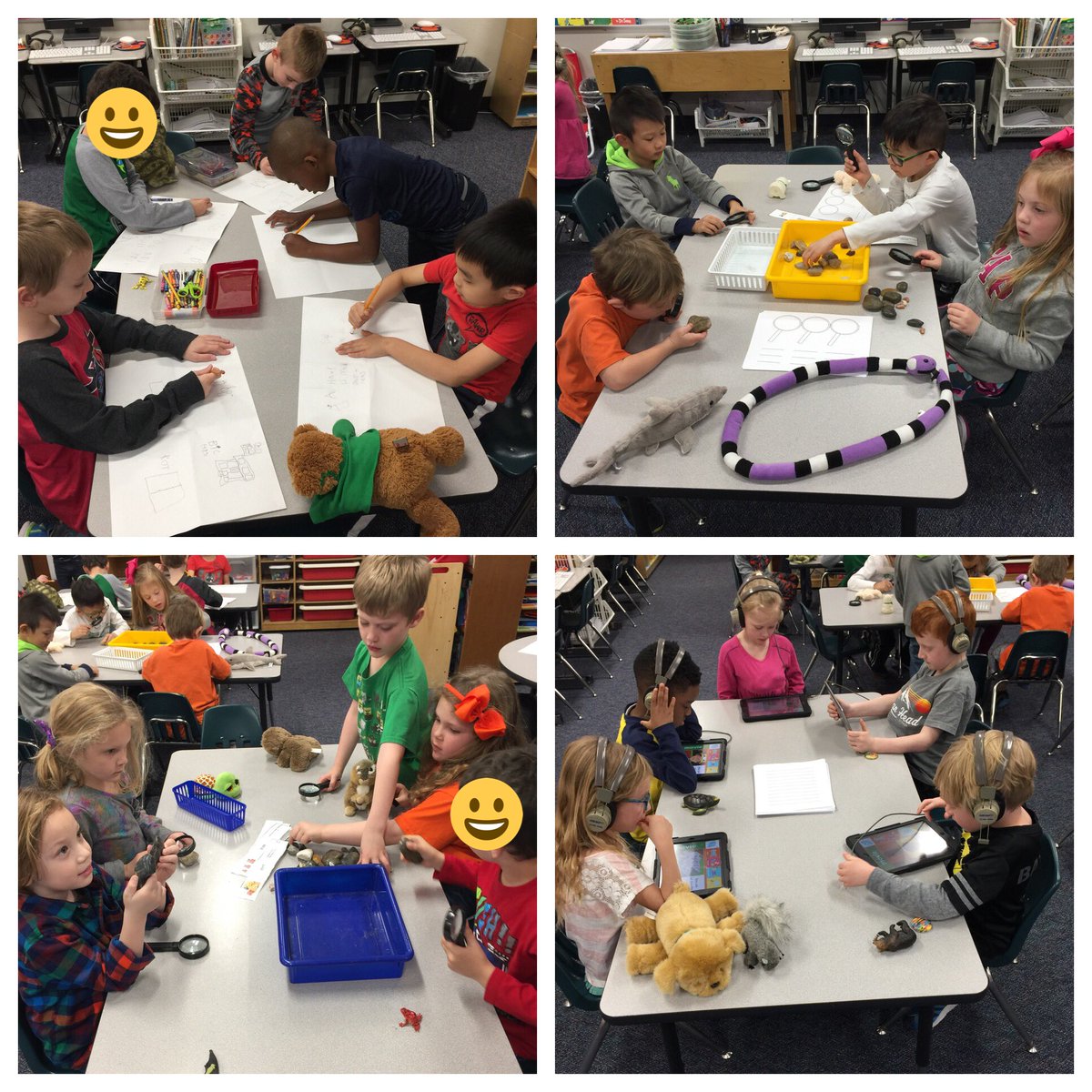 swright_sharon's tweet photo. Rockin' our science stations! #eddelem #brainpopjr #rocks #observations #handlens #properties #sorting #howweuserocks #ctecash https://t.co/RaKTWBFQfL