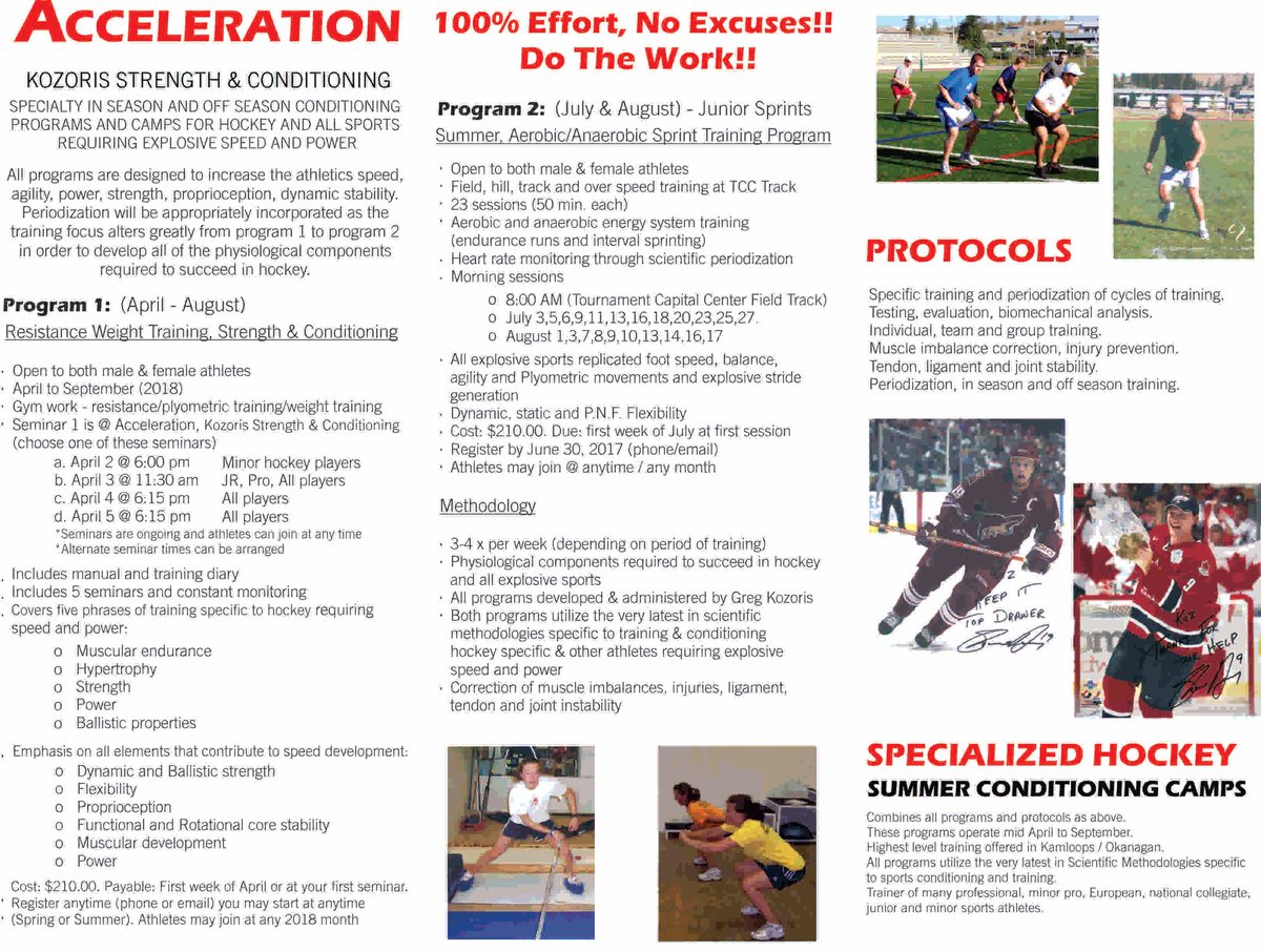 KozAcceleration's tweet photo. 2018 Hockey Off Season Programs open April 2-5 @615pm pick one! Or start at any month April-Sept.  Ages 12-professional level! Get trained by Professional Strength and Conditioning Coaches-individual -small group training available. #accelerationhockey #nsca. #cscs #1forathletes https://t.co/JtbifnijCK