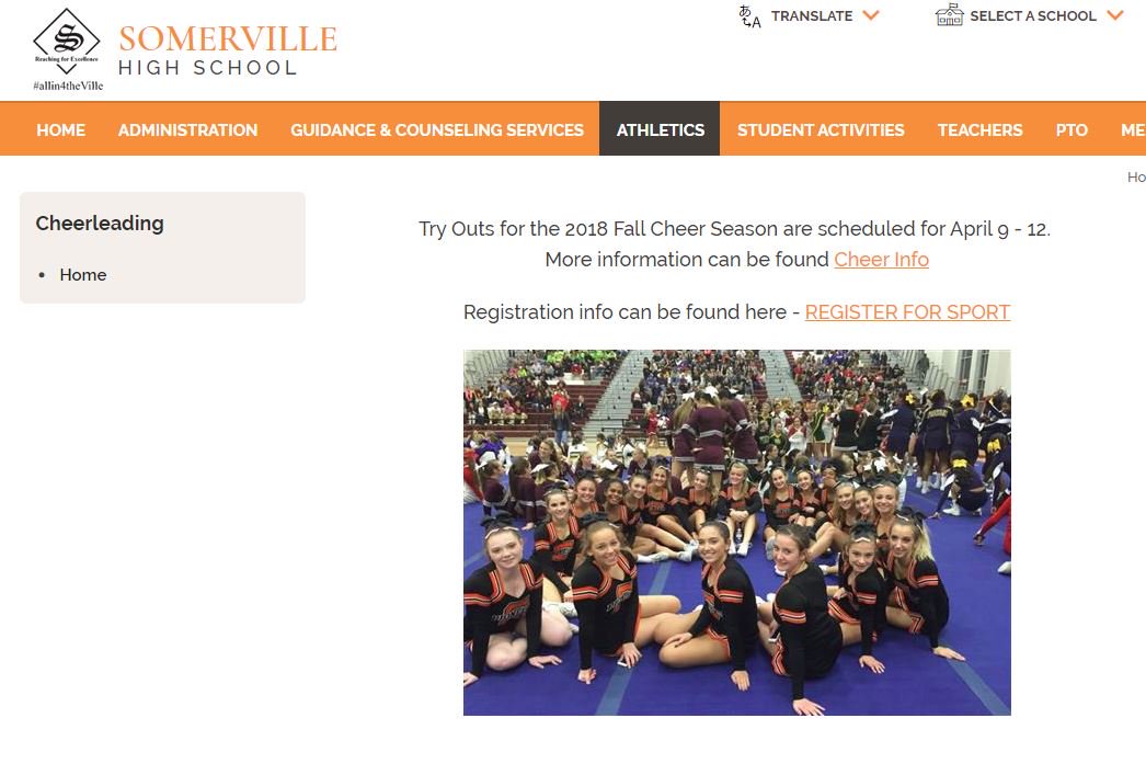 Cheer Tryouts for the Fall Season for <a href="/VilleFootball/">Somerville Football</a> are set for April 9-12, 2018 in the Somerville High School Aux. Gym.  If you know an 8th grader that should have this info please send them to the cheer page at thevilleathletics.com for ALL of the info @villecheer2017