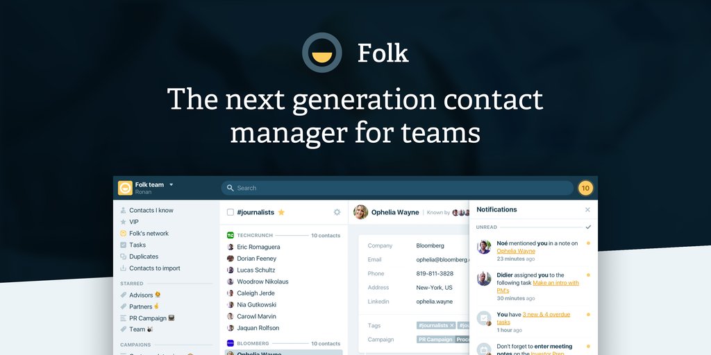 Keeping up with your contacts is a full time job.

Let this personal CRM do it for you: producthunt.com/posts/folk ✨