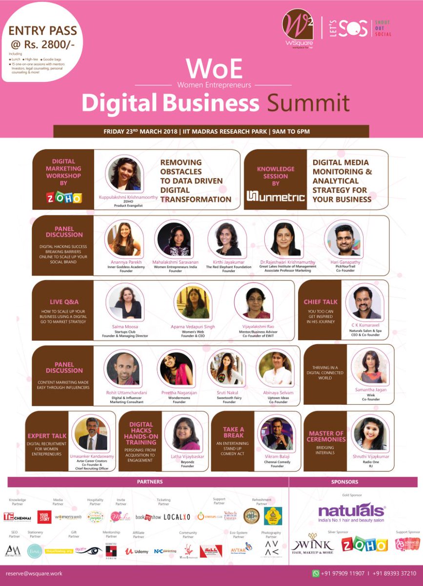 ayzh is a sponsor!
The First All Women Incubation Centre for women is proud to present the WoE Digital Business Summit at IIT-M Research Park on March 23rd, 9 am to 6 pm.