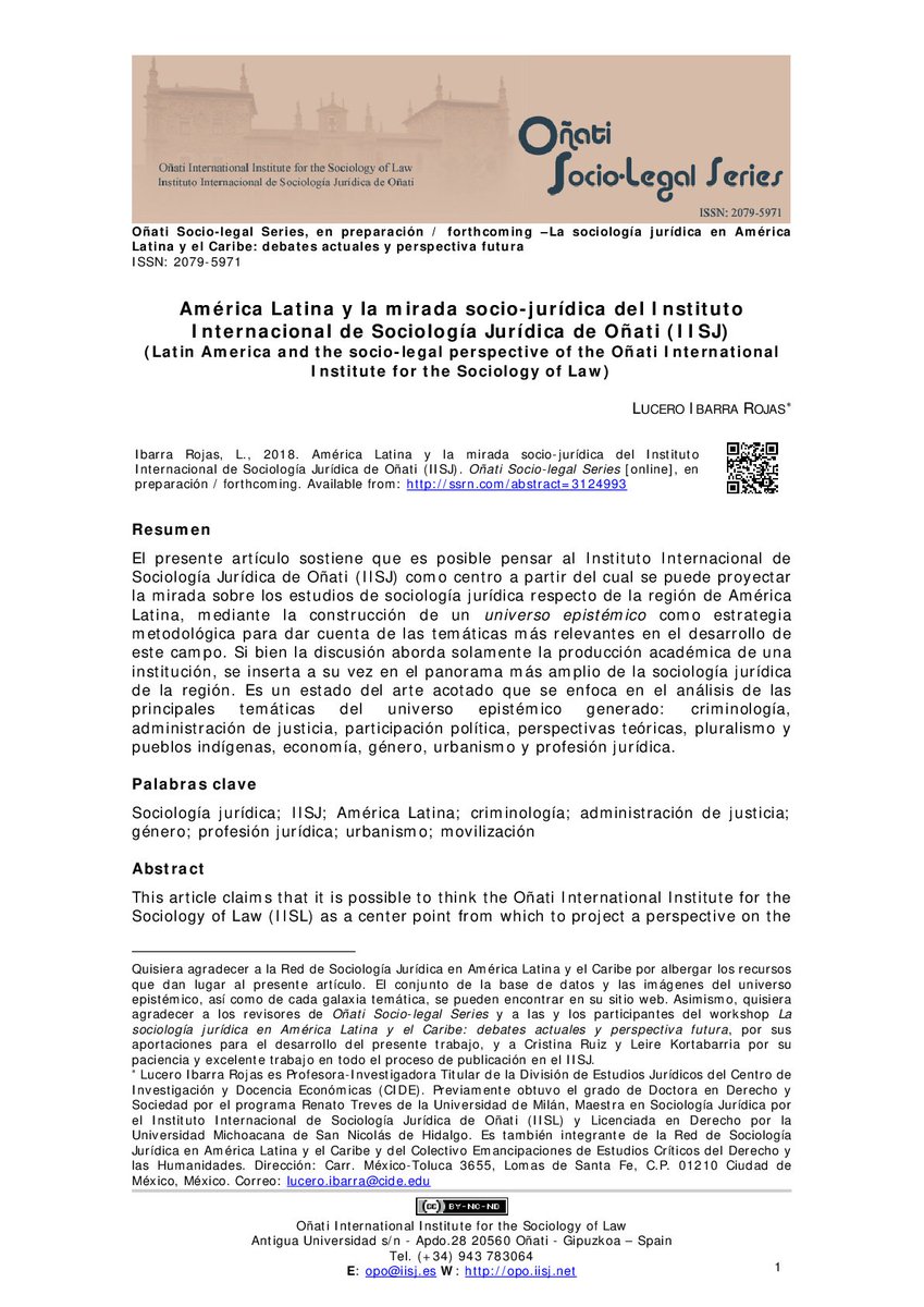 IISJOnati's tweet photo. "América Latina Y La Mirada Socio-Jurídica Del Instituto Internacional De Sociología Jurídica De Oñati", de Lucero Ibarra (@LuceroIbRo ), en @SSRN https://t.co/bIYjLDPjjG https://t.co/2JUVw9OPOv