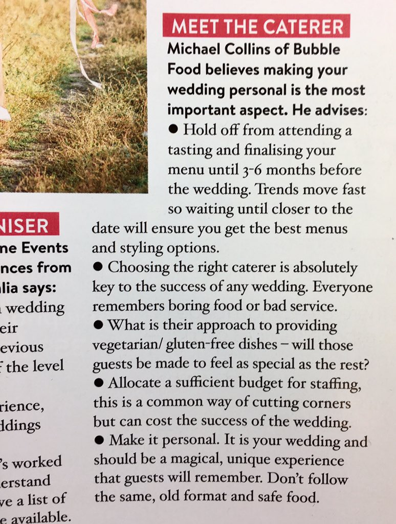 We are delighted to have been featured in <a href="/ConfettiWedding/">Confetti.co.uk</a> . "Michael Collins of Bubble Food believes making your wedding personal is the most important aspect"
#weddingwednesday #weddingmenu #weddingexpert #confettimagazine #meettheexperts #weddingplanner  #auniqueexperience