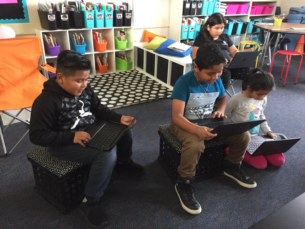 RascalPride's tweet photo. Students in @MrsGamboa31 ‘s class in #FlexibleSeating reviewing literal/non literal text comprehension on #quizziz #WeAreRUSD #ScaleUpTech @RowlandSchools https://t.co/UwS1r2LZJb