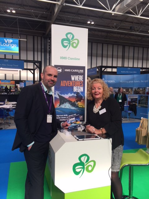 TourismIreland's tweet photo. Here's @TitanicBelfast and @HMSCaroline - hard at work today, at the British Tourism and Travel Show in Birmingham #BTTS18 https://t.co/LUs4IctbKp
