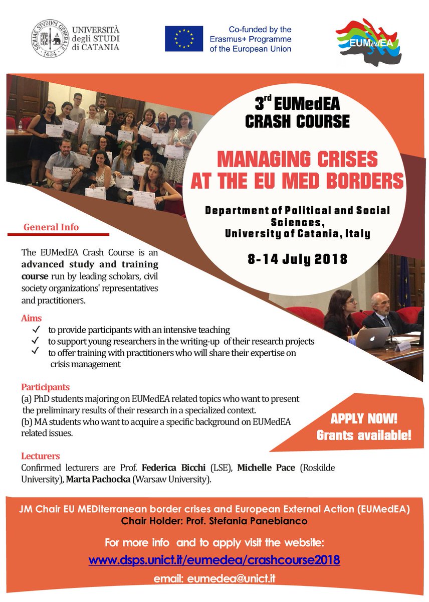 #EUMedEA Crash #Course 2018. The new #call is out! #APPLYNOW! 

Deadline 1/05/2018.  
 dsps.unict.it/eumedea/crashc…