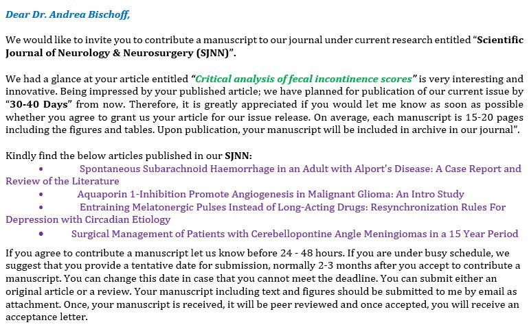 DrsPenaBischoff's tweet photo. Please explain me how “Critical analysis of fecal incontinence score” can possibly be interesting for a “Scientific Journal of Neurology and Neurosurgery”. #Nonsense #findbettersoftware https://t.co/Uvs3Q9AgMX
