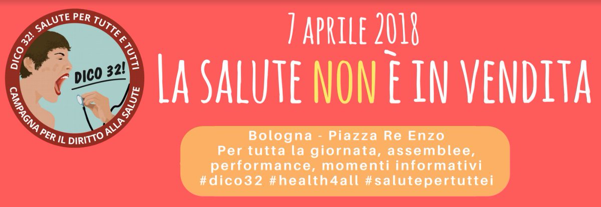 coalizione_bo's tweet photo. Coalizione Civica aderisce alla Campagna #Dico32 - Salute per tutte e tutti #health4all #salutepertuttei. Ci vediamo il piazza il #7Aprile #Bologna. Oggi #21Marzo appuntamento preparatorio ore 20.00 Centro Civico Borgatti - sala blu in via Marco polo 51 https://t.co/O3S0LzVfqp https://t.co/Haq9VxSmaa