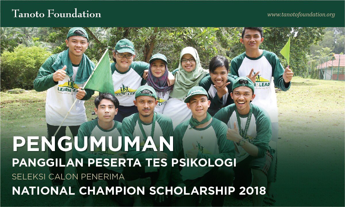 Selamat kepada calon penerima National Champion Scholarship yang lolos ke tahap selanjutnya. 

Baca keterangan lengkap dan persiapkan dokumen yang diperlukan di tahap psikotes.

#beasiswa #scholarship

ow.ly/K6Rl30j4xZ5