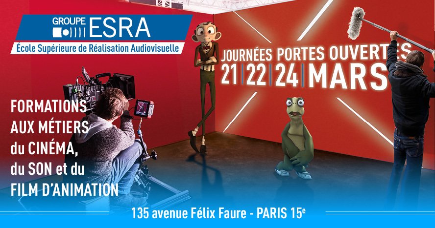 STUDIOLEQUIPE's tweet photo. #JournéesPortesOuvertes du @GROUPEESRA aujourd'hui, demain, et samedi à l'#ESRAParis : démonstrations/animations en #cinéma, #son et #animation3D, visites guidées par les étudiants et réunions d'information. https://t.co/vPK06CDzkG