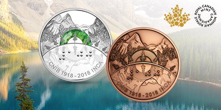 Today, the Mint released a new silver coin and bronze medallion set celebrating #CNIB100. The coin, designed by artist <a href="/paintingmeg/">Meghan  Sims</a>, is the first from the Mint to feature braille, and the work of a visually impaired artist. Learn more: ow.ly/53SU30j4JP9