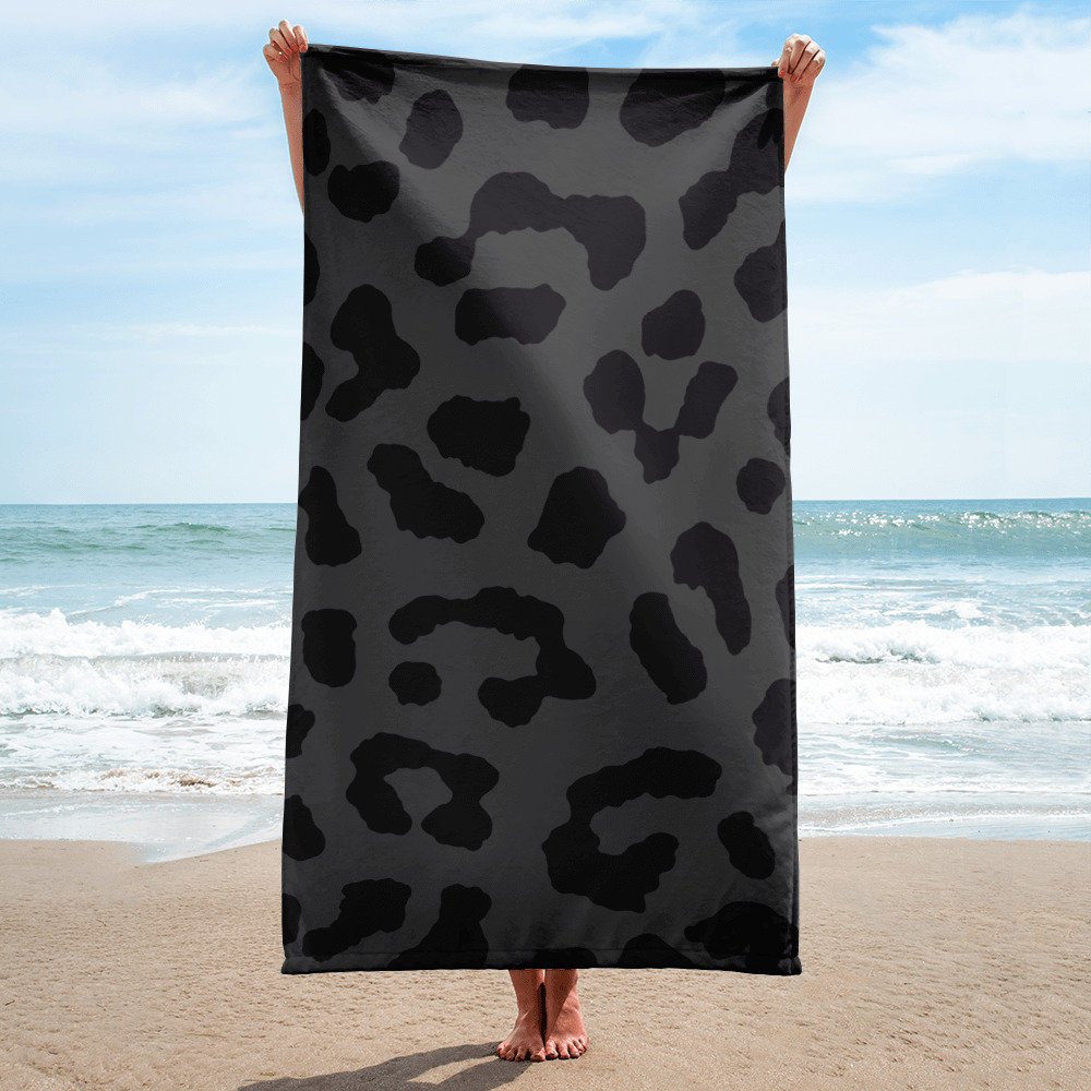 Grey Leopard Print Beach Towel, Yoga blanket for beach or pool, Gray Large Bath towel 30' x 60', 76cm x 152cm etsy.me/2GdcQbq #beachtowel #leopardprint #pantherprint #funkytowel #printedtowel #bathtowel #largetowel