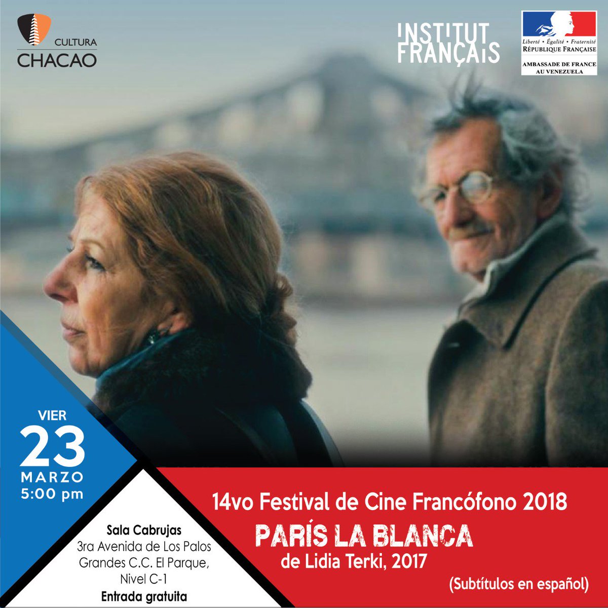 culturachacao's tweet photo. Este fin de semana disfruta del cine francés en la Sala Cabrujas de Los Palos Grandes, el viernes a las 5 pm y el sábado y domingo a las 4 pm. La entrada es libre.

@CulturaFrancia 
@NadalDiplo https://t.co/1xamvJNdDb
