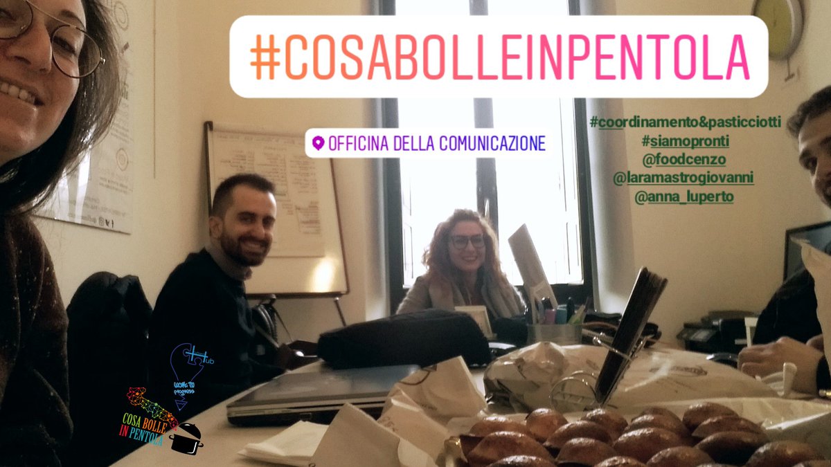 WIP4EU's tweet photo. #WIP4EU #CosaBolleInPentola

Coordinamento &amp; Pasticciotti!!!
Pochi minuti e si inizia con il primo appuntamento del progetto "Cosa Bolle In Pentola", siamo ad Orta Nova (FG) fino al 23 Marzo!
Stay tuned! ✌️✌️ https://t.co/J8tJiQbNb4