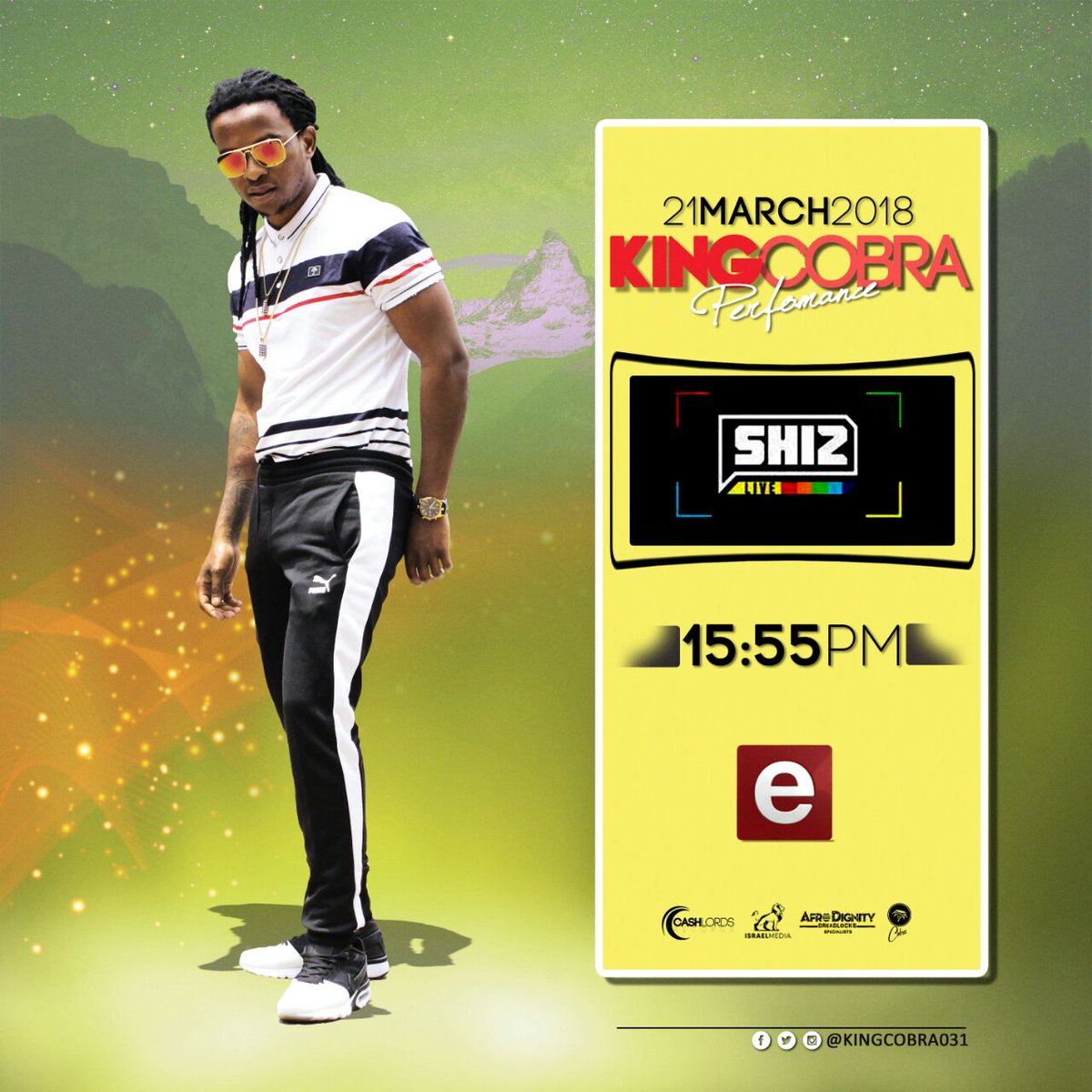 cashlordsstudio's tweet photo. Today
Catch @kingcobra031 
Live on #ShizLive eTV
15:55pm https://t.co/1Y7imbheEn