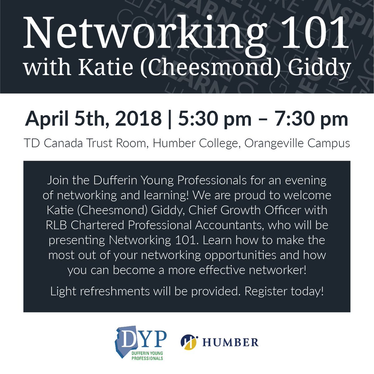 DufferinYPs's tweet photo. Networking, why is it important and do you know how to do it effectively? Find out at #DYPNetworking101 on April 5th, register today! https://t.co/6FEgmpxfTn https://t.co/G35Fpj1e02