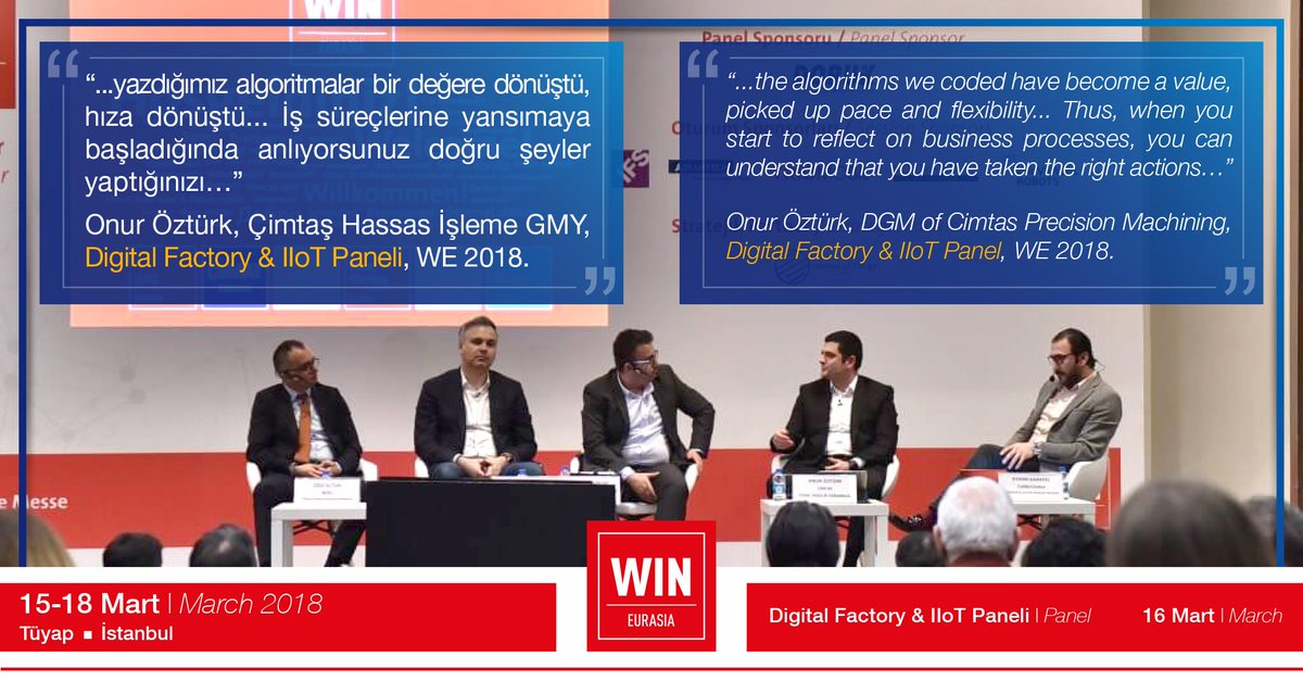 CimtasGroup's tweet photo. Onur Öztürk, DGM of Cimtas Precision Machining, gave information about Cimtas’s perspective on Industry 4.0. and Çimtaş’ award-winning Digital Transformation Project at Digital Factory & IIoT Panel on 16th of March.
#cimtas #fourdotone #Industry40 #wineurasia https://t.co/Osxctoi6L2