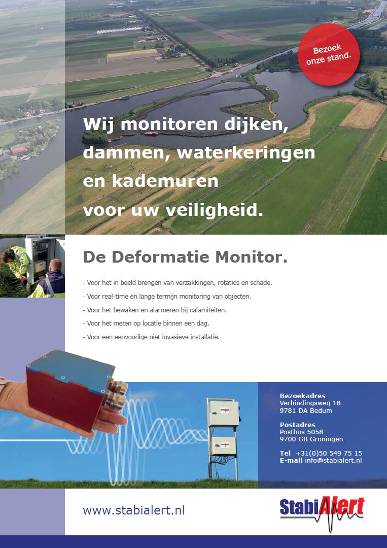 StabiAlert's tweet image. Volgende week 29 maart staan wij op de @Waterinfodag . Wij praten u graag bij over de laatste innovaties m.b.t. deformatie monitoring, asset managment en waterveiligheid. bit.ly/2ATD7F8