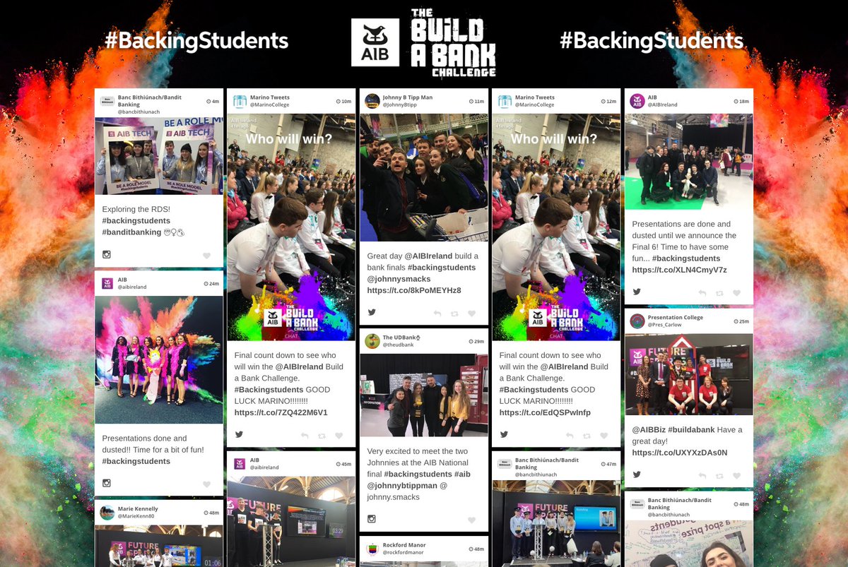 Fandom_App's tweet photo. The @Fandom_App social walls are in full flow at the RDS for @AIBIreland’s Build a Bank Challenge National Final. Lots of excited faces on show. Use the #backingstudents hashtag to join in. https://t.co/ZB2qqDG0BI
