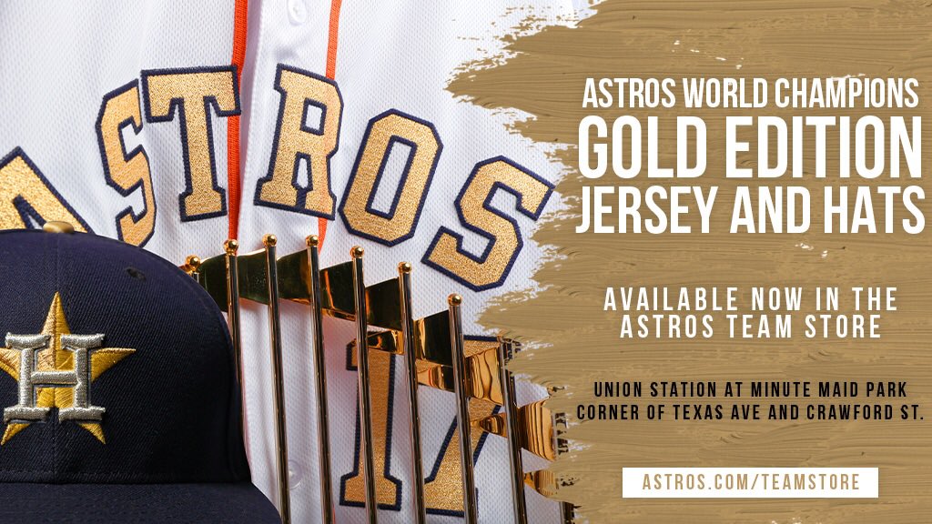 Houston Astros on X: The #Astros Team Store still has plenty of gold gear  available! It will be open from 9am-7pm through Friday. 🏆   / X