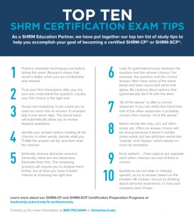 Top Ten #SHRM Certification Exam Tips #HR #Leadership ow.ly/bsJP30j4Qun