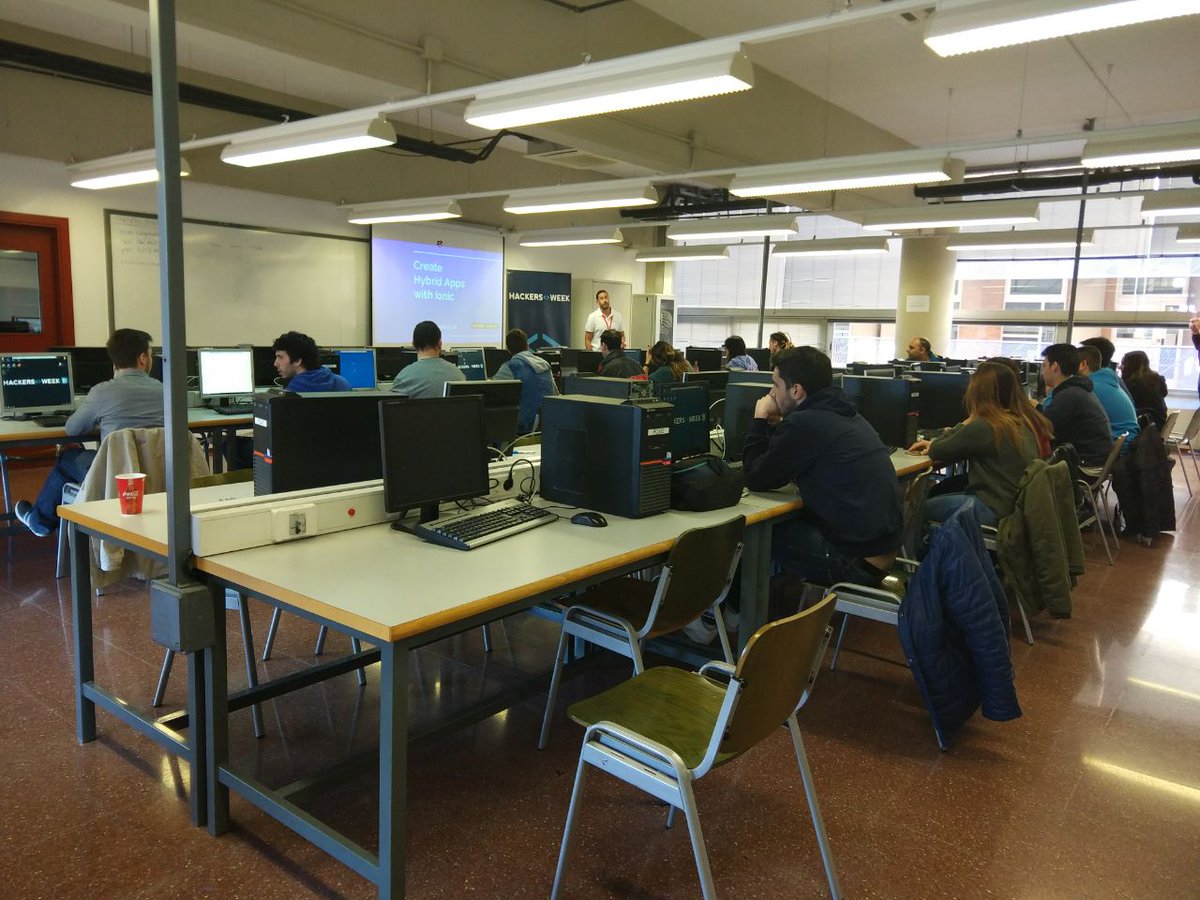 HackersWeek's tweet photo. ¡Comenzamos con un nuevo taller esta tarde! Create hybrid apps with Ionic, de David Luque #HackersWeek2018 https://t.co/BB6RWYJ81r