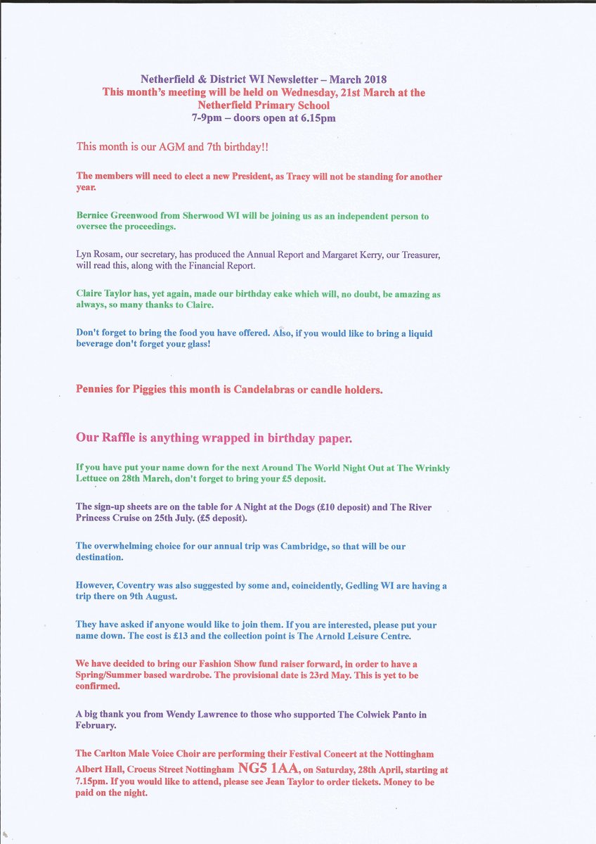 NetherfieldWI's tweet image. Tonight’s News Letter @sharonellis21 @GedlingEye @NottsHealthcare @BBCNottingham @Nottingham_Post