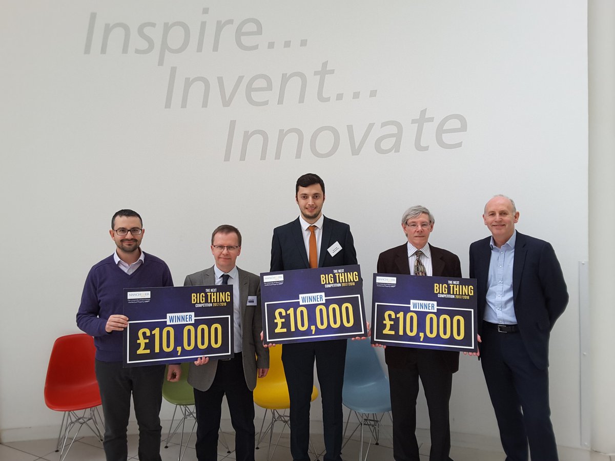 putideastowork's tweet photo. And the winners are from l to r: Nikolaos Konstantinou/Norman Paton Value from Data; Matthew Nancekievill Manchester Robotics and John McNaught/Sophia Ananiadou Robot Analyst pictured with with Dr Rich Ferrie, Director of Ops, UMIP https://t.co/01B3hPejCp