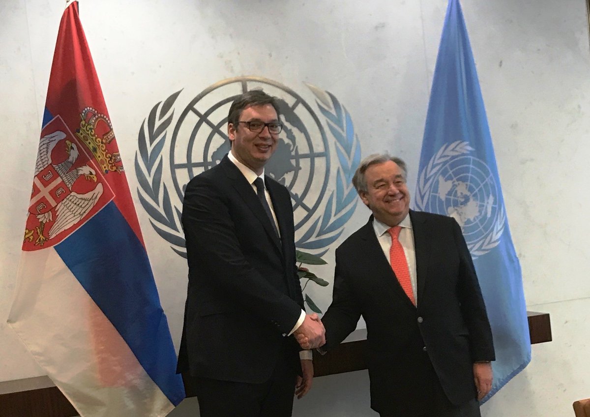 avucic's tweet photo. Cа генералним секретаром Уједињених нација @antonioguterres о ситуацији у региону и тренутном стању дијалога Београда и Приштине. https://t.co/FlR9japSIY