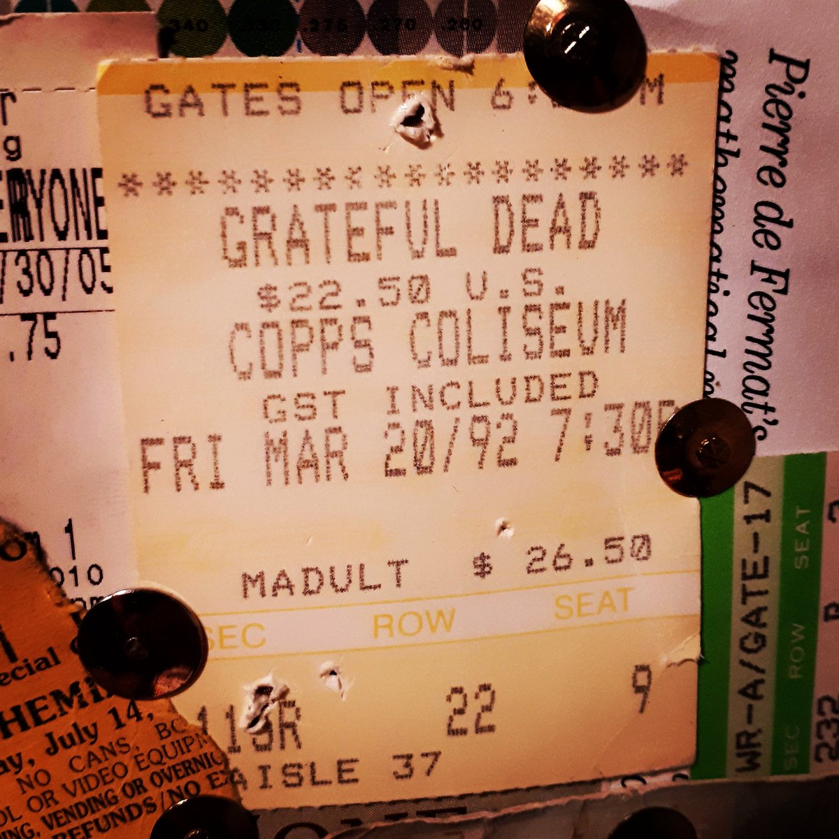 MPGarrett1's tweet photo. 26 years to the day since I saw my last @GratefulDead show (I only have this stub from Night 1). And what a glorious 2-night run it was in Steeltown, with a sweet Dark Star on Night 1 and Help>Slip>Frank on Night 2. #timeslipsaway https://t.co/PUxe33maGA