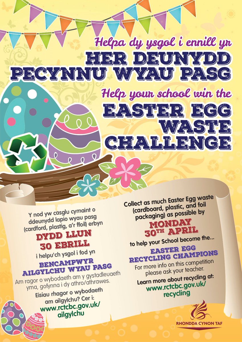 Schools of RCT – we challenge you to collect as much Easter Egg waste as possible by April 30th. Are you up for it?