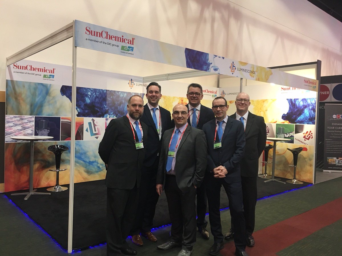 SunChemCorp's tweet image. We are so excited to be here in Dublin at Security Printers 2018 with the Luminescence team! Please join us at stands 100/101 to hear about our combined portfolios for banknote production. #SecurityPrinters #Intergraf