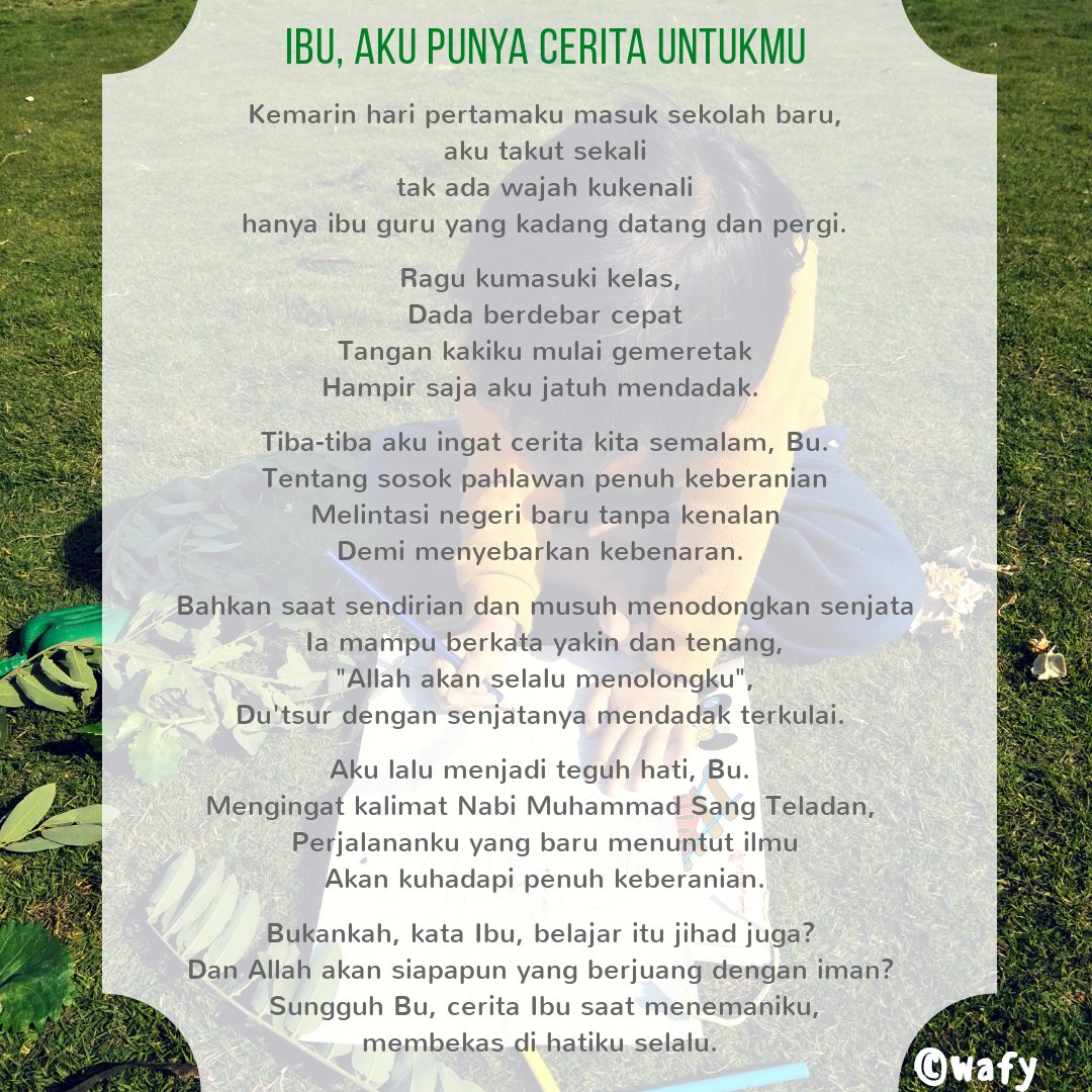 Berkisahlah, Ibu. Karena kisahmu akan menemani perjalanan hidup kami.Anak²masa depan. 
#puisiSdi #puisiBbm <a href="/Sygma_DI/">Sygma Daya Insani</a>