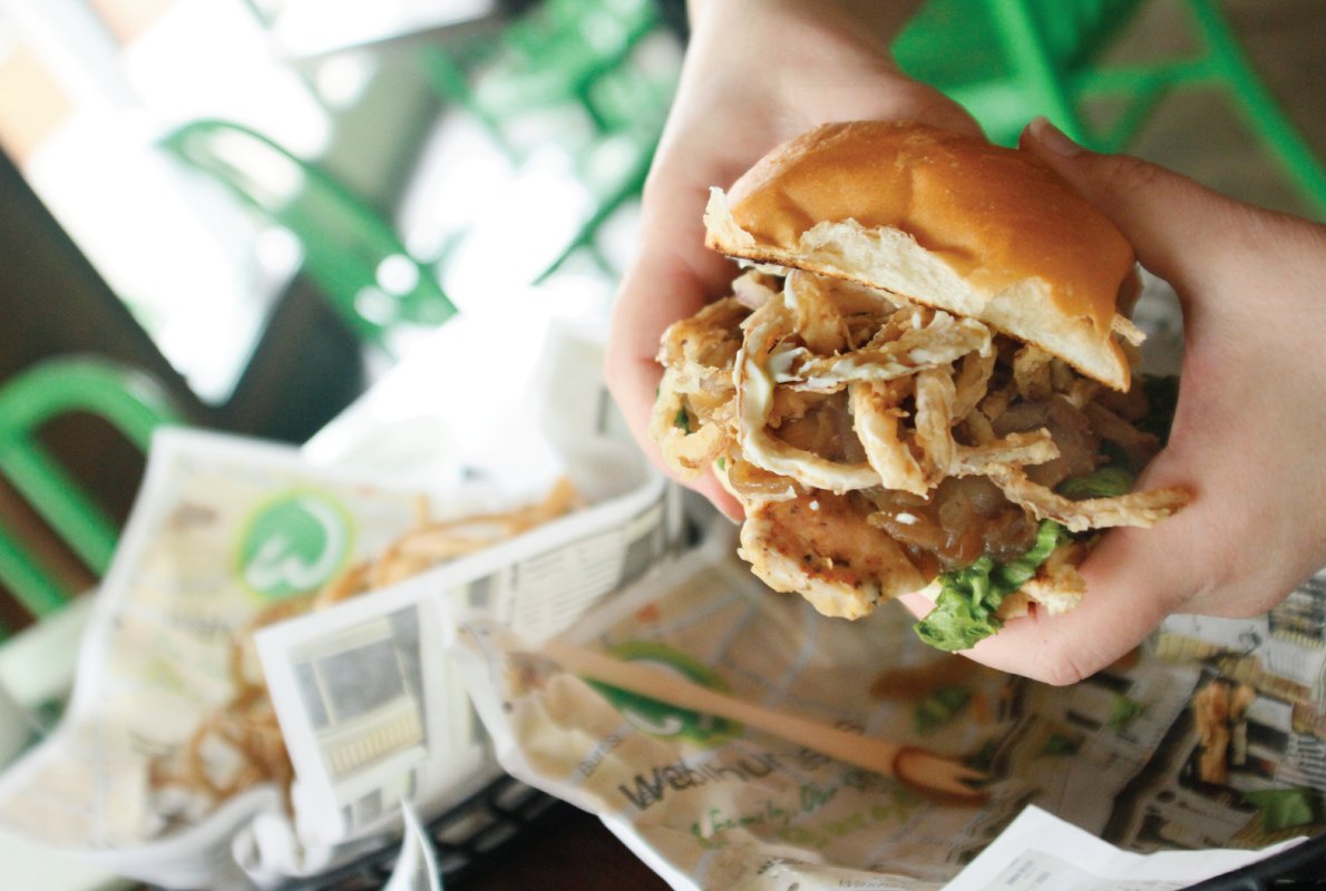 Our delicious Jenn's Chicken Sandwich - seared chicken breast, caramelized &amp; crispy onion, lettuce and housemade honey garlic mayo. #madewithlove #housemade #chefpaul