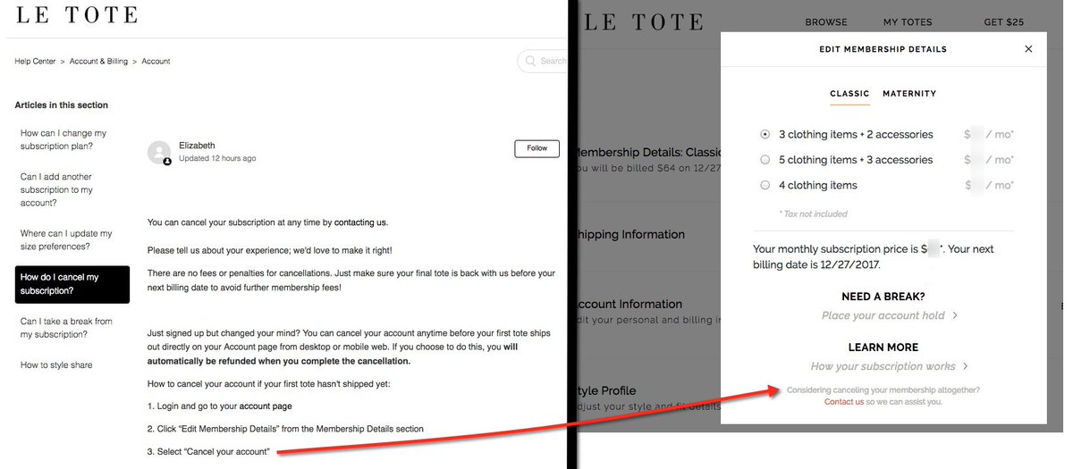 CamillaZajac's tweet image. RT @LeslieO: I respect companies that make it as easy to cancel your account as to create it. I respect well-written #customerservice content. But Le Tote, your How to Cancel page is bordering on deceptive. Why? #RespectCustomers