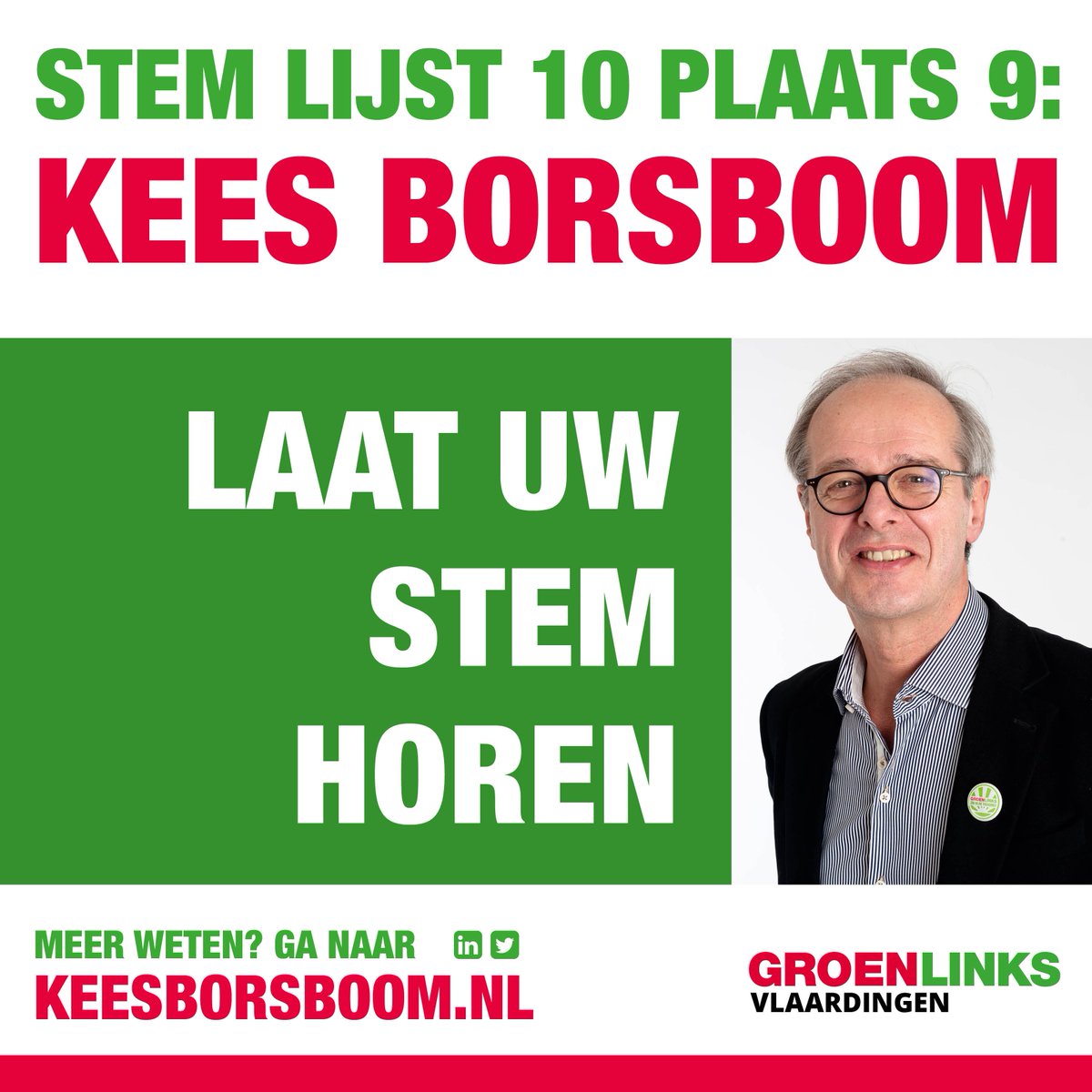 Laat uw stem horen vandaag en stem <a href="/GroenLinksVld/">GroenLinksVld</a>, lijst 10, plaats 9: Kees Borsboom. Tot vanavond 21:00 uur heeft u de tijd om uw stem uit te brengen! #GroenLinksVlaardingen #speerpunten #KeesBorsboom #lijst10 #plaats9 #GH2018