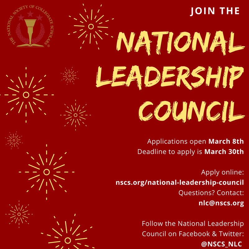 Don't miss your chance to be a part of the National Leadership Council for NSCS! Apply today!