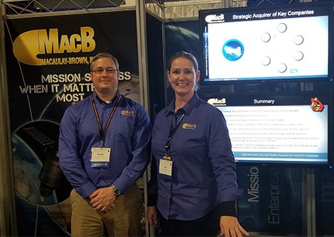 MacB_Inc's tweet photo. MacB employees Michael Woods (EW Roadmapping PM) &amp; Deb Driver (Senior Engineer) are @RobinsAFB_GA this week for the 2018 #DixieCrow Symposium. Sponsored by @AOCrows, the trade show is for professionals across government, defense, industry &amp; academia #ElectronicWarfare @MOAatRAFB https://t.co/VSZ00B7DVw