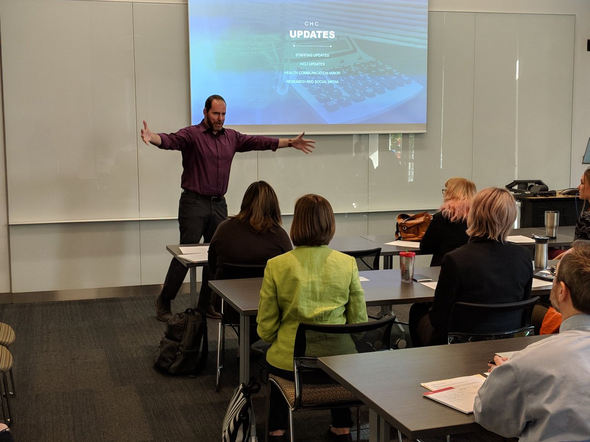 mackert's tweet image. It's @ProfLove talking about the @uthealthcomm minor at our monthly all-hands meeting.