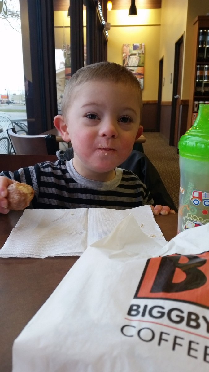 whipple_a's tweet photo. Happy birthday Biggby! Also celebrating World Down Syndrome Awareness Day with my cutie, mismatched socks, and some Biggby #BIGGBYBDAY https://t.co/PUY013obA1