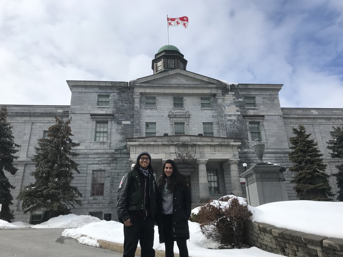JCSAlumniAssoc's tweet photo. Perfect example of Cooper Dragon Spirit! Alum Aiman Abdul Razak ’17 gives a campus tour to current Cooper Dragon, Malak Zidan ’19 while visiting McGill University. Malak is new to Cooper, but Aiman was happy to show a fellow Dragon around campus. #CooperProud #GoDragons https://t.co/99wGDxgB87