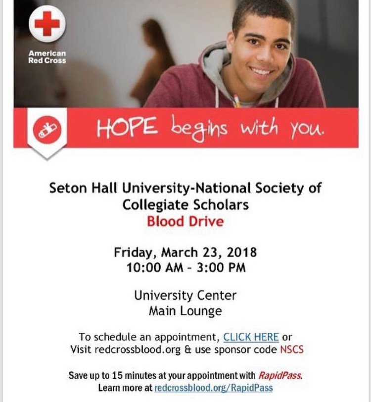 SHU_NSCS's tweet photo. Hey scholars, while you are at home or in your dorm for this snow day - be sure to mark in your calendars NSCS’ blood drive happening this FRIDAY from 10a-3p in the Main Lounge. See you guys there 😊 https://t.co/ijwTGgbl3w