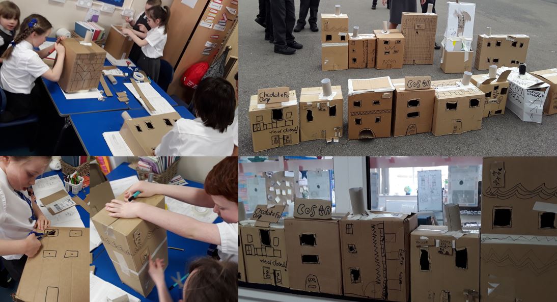 MosspitsYear2's tweet photo. This morning 2G experimented with cutting, folding and patterns to begin to create 3D models of buildings inspired by shapes we have seen in Liverpool buildings. #ministreet #creativewithcardboard https://t.co/5uSXI1sGbc