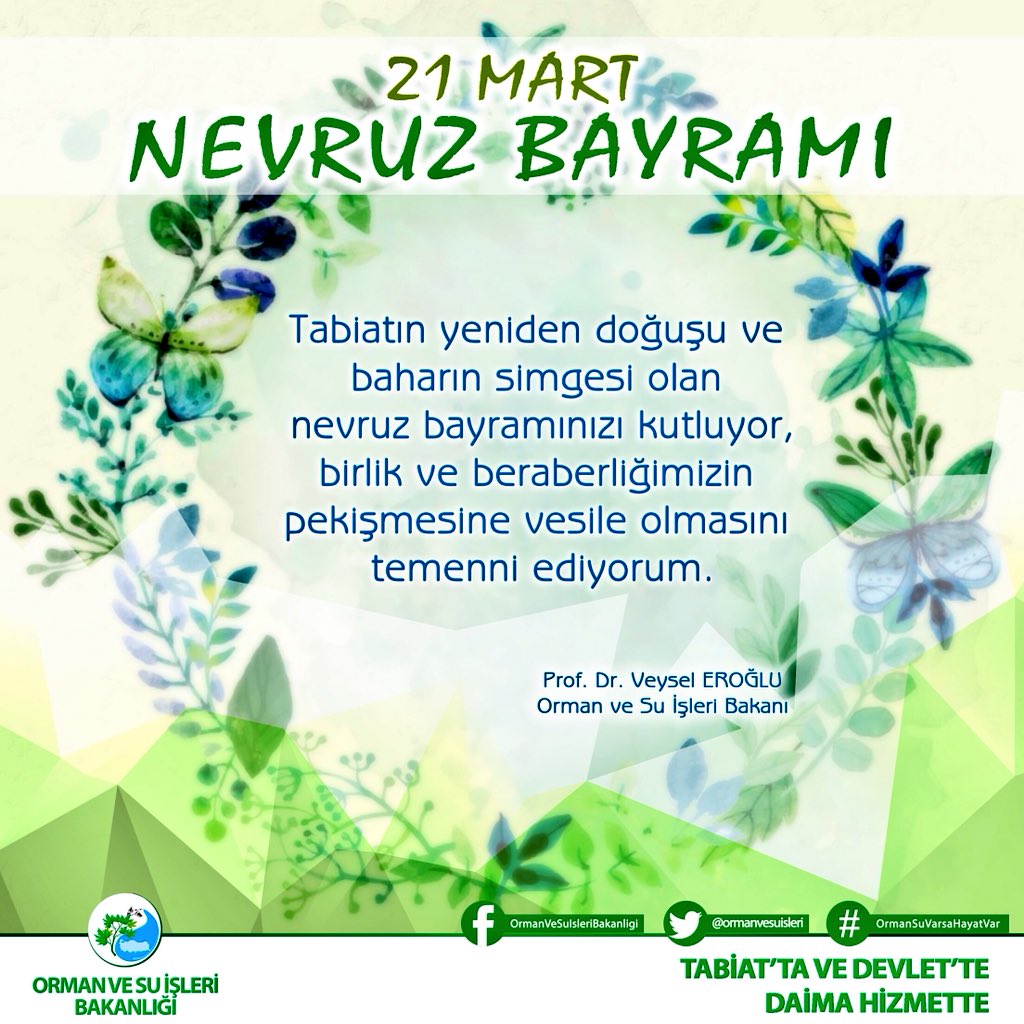 Tabiatın yeniden doğuşu ve baharın simgesi olan nevruz bayramınızı kutluyor; birlik, beraberlik ve kardeşliğimizin daha da pekişmesine vesile olmasını temenni ediyorum. #NevruzBayramı